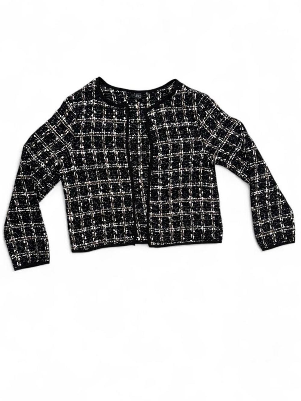SHEIN Black & White Tweed Cropped Cardigan